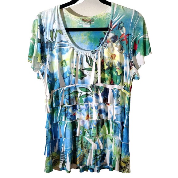 Tops - Reina floral Scene  blouse flowy Tier  Layers Long Size 1 Made in the USA